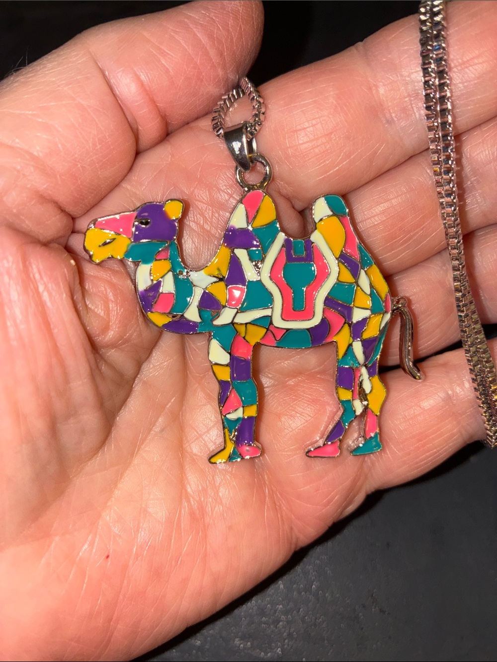 Multicolor Camel Mosaic Pendant Necklace